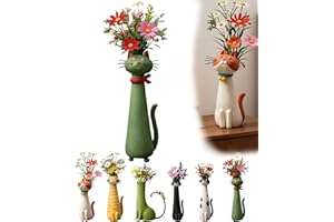 Handcrafted Quirky Cat Vase, Whimsical Ceramic Cat Flower Vase, Funny Kitty Planter for Desk, Shelf, Boho Home Decor, Unique 