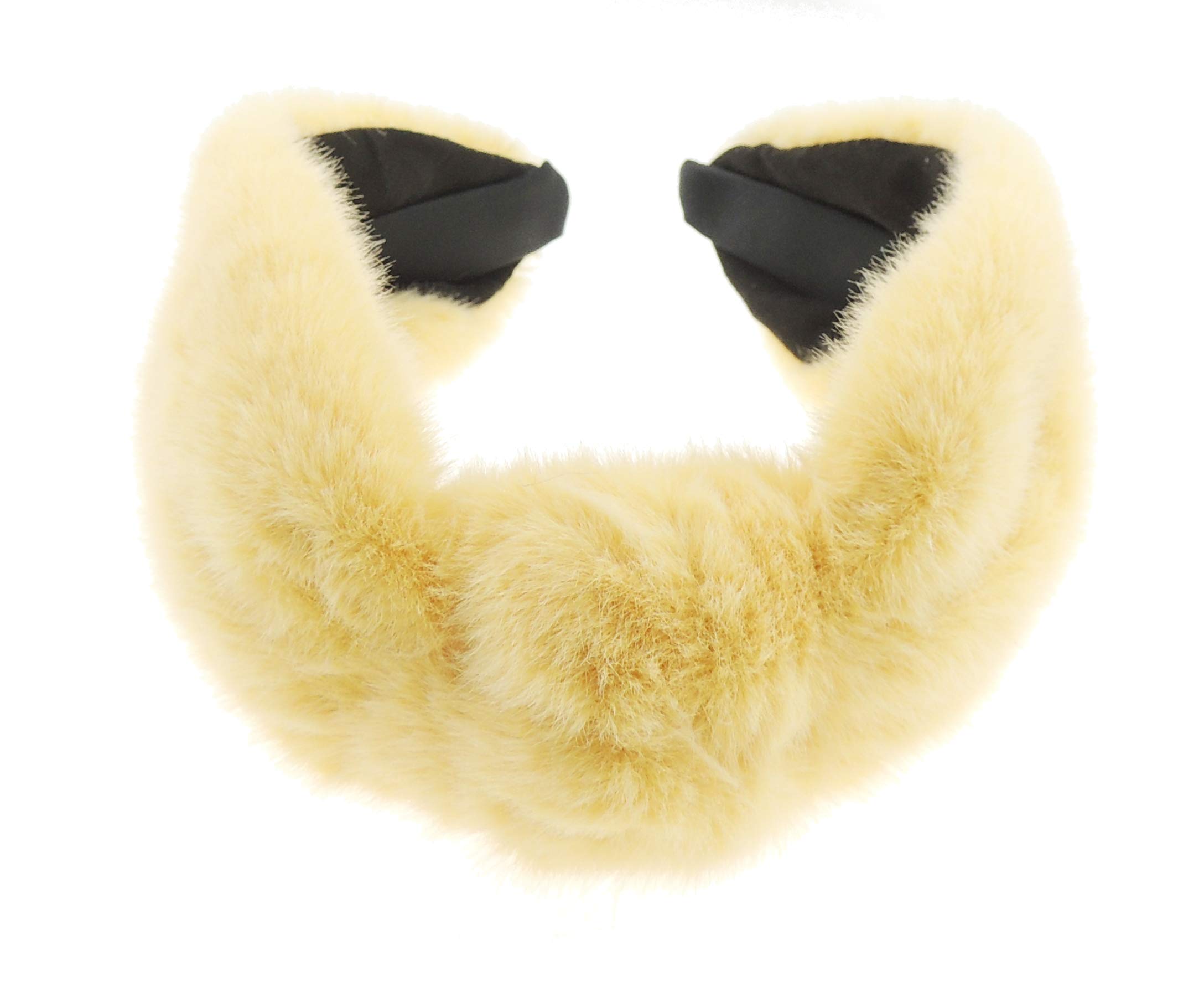 Womens Girls Wide Plush Faux Fur Fabric Boho Turban Top Knot Knotted Twisted Winter Christmas Birthday Wedding Bridesmaid Party Headpiece Accessories Hairband Head Hair Headband Alice Band Pale Yellow