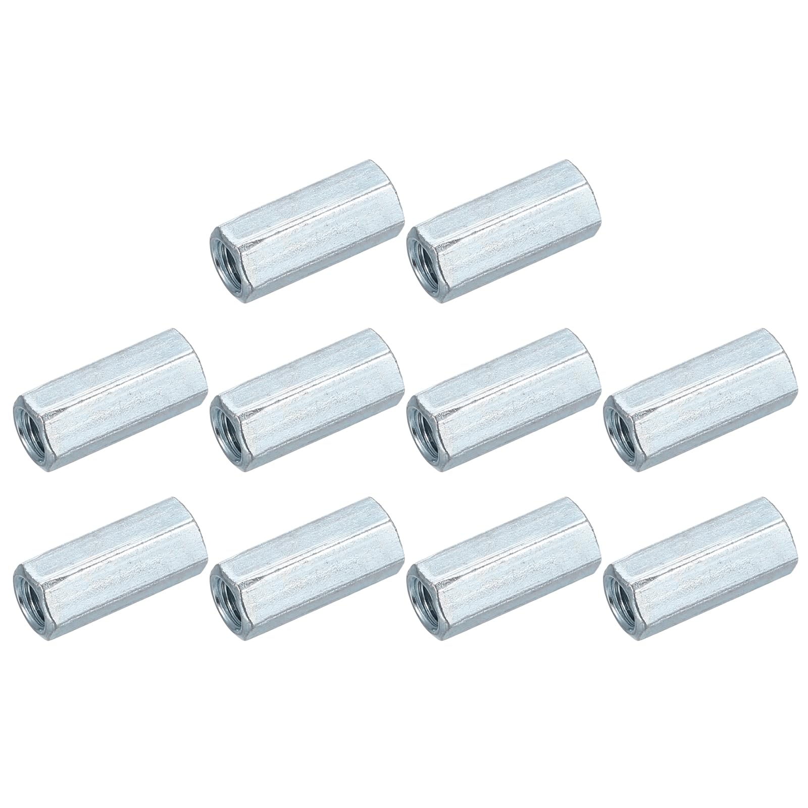 Photo 1 of uxcell M8x1.25mm Coupling Nuts, 10 Pcs Carbon Steel Galvanized Hex Rod Coupling Nuts Threaded Rod Connectors 28mm, for Industrial Construction Fasteners, White