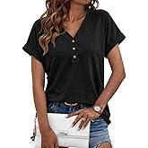 AUTOMET Short Sleeve V Neck T Shirts Womens Summer Business Casual Dressy Tops 2026 Henley Loose Fit Basic Spring Outfit