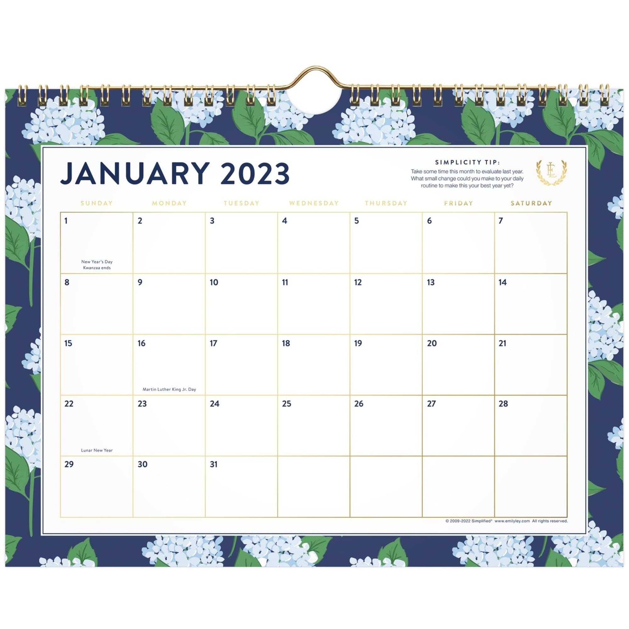 AT-A-GLANCE 2023 Wall Calendar, Simplified by Emily Ley, 11" x 8-1/2", Small, Monthly, Carolina Dogwood (EL91-709)