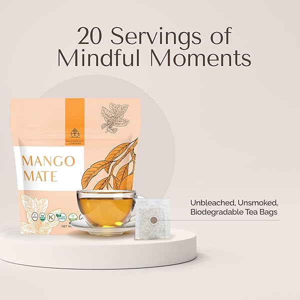 PALERMO ORGANIC YERBA MATE TEA BAGS 20 COUNT – MANGO MATE INFUSED WITH CINNAMON, ORANGE PEEL & LICORICE ROOT – ANTIOXIDANT-RICH TROPICAL MANGO FLAVOR, SWEET SPICE BLEND, UNSMOKED, VEGAN, GLUTEN-FREE