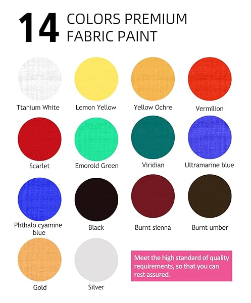 COLORFUL 14 COLORS PERMANENT FABRIC PAINT FOR FURNITURE, 16.65 OZ (500 ML) FABRIC PAINT FOR CLOTHES, SOFT RICH PIGMENT NON-TOXIC TEXTILE PAINT FOR FABRIC DIY CRAFTS T-SHIRTS SHOES JEANS FOR ADULT