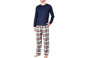 SLEEPHERO Men’s Pajama Set Pajamas For Men 2 Piece PJ Set with Cotton Flannel Men Pajama Pants and Long Sleeve Henley T-Shirt