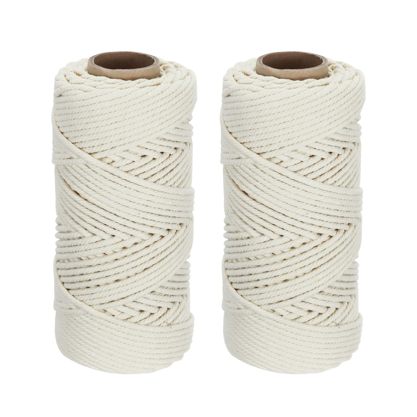 DMiotech 2 Pack 4mm x 80M (87 Yard) Creamy White Natural Cotton Macrame Rope, Wall Hanging Handmade Single Strand Macrame Cord for Plant Hangers, Gift Wrapping Wedding