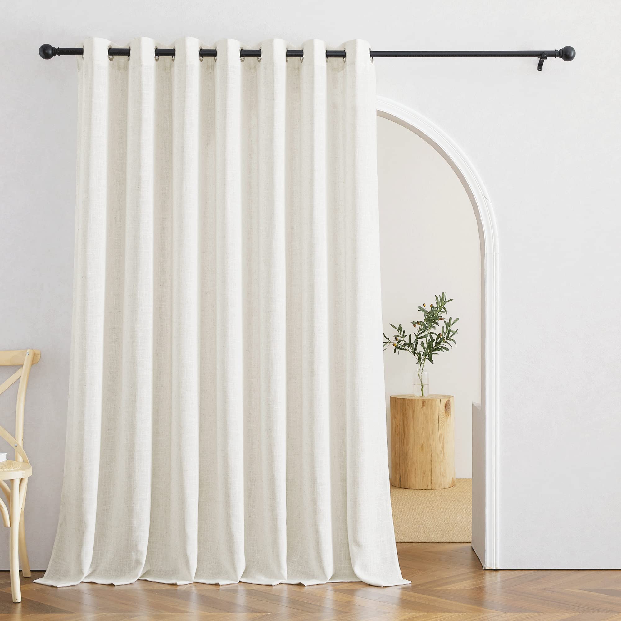 Photo 1 of RYB HOME Sheer Door Curtains - Privacy Linen Textured Semi Sheer Curtains Grommet Light Filtering Window Covering for Living Room Bedroom Canopy Bed, W 100 x L 95 inch, 1 Pc, Linen