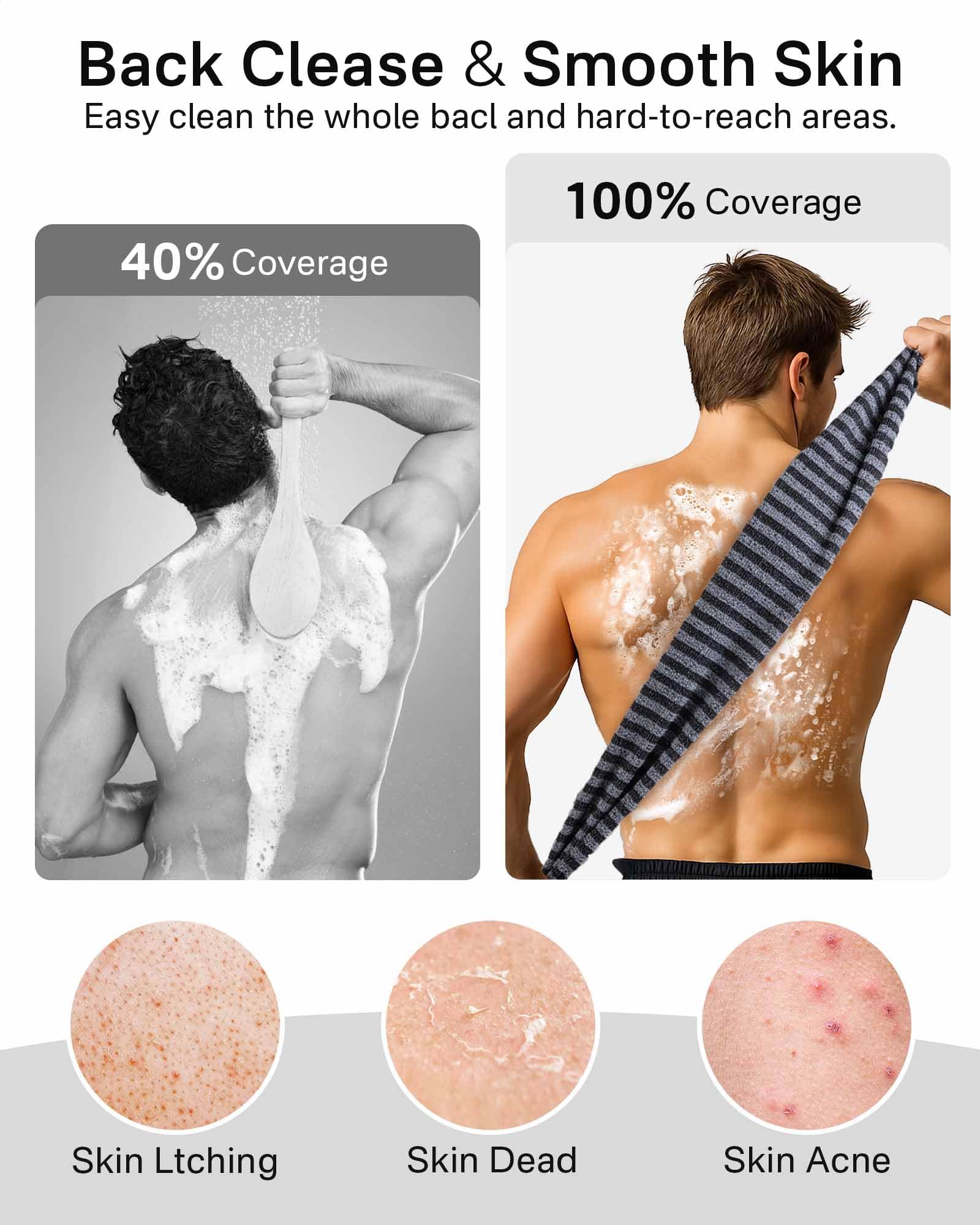 Yiclick 2 Pack Exfoliating Washcloth Towel - Body Scrubber Exfoliator, Loofah Sponge, Korean & Japanse & African Net Sponge Rag - Back Scrubber Washer for Use in Shower Bath