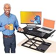 Stand Steady X-Elite Pro, Ergonomic Adjustable Height Standing Desk Converter for Home or Office, Easy Lift Sit to Stand Laptop Desk Riser for Laptop and Computer Monitor (Black, 28in x 20in)
