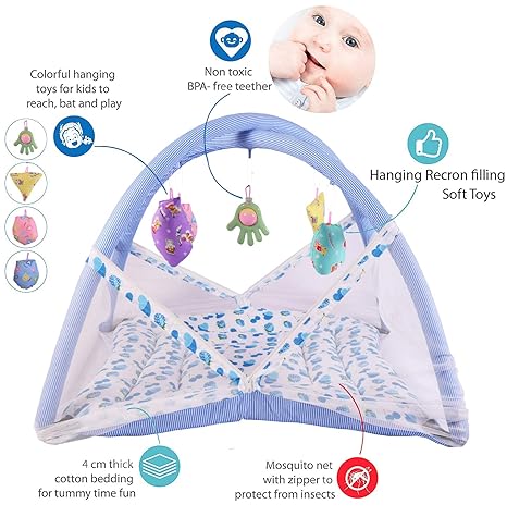 Baby Fly Baby Bedding Set with Play Gym and Mosquito Net Bed (0-6 Months) (Blue Cherry)