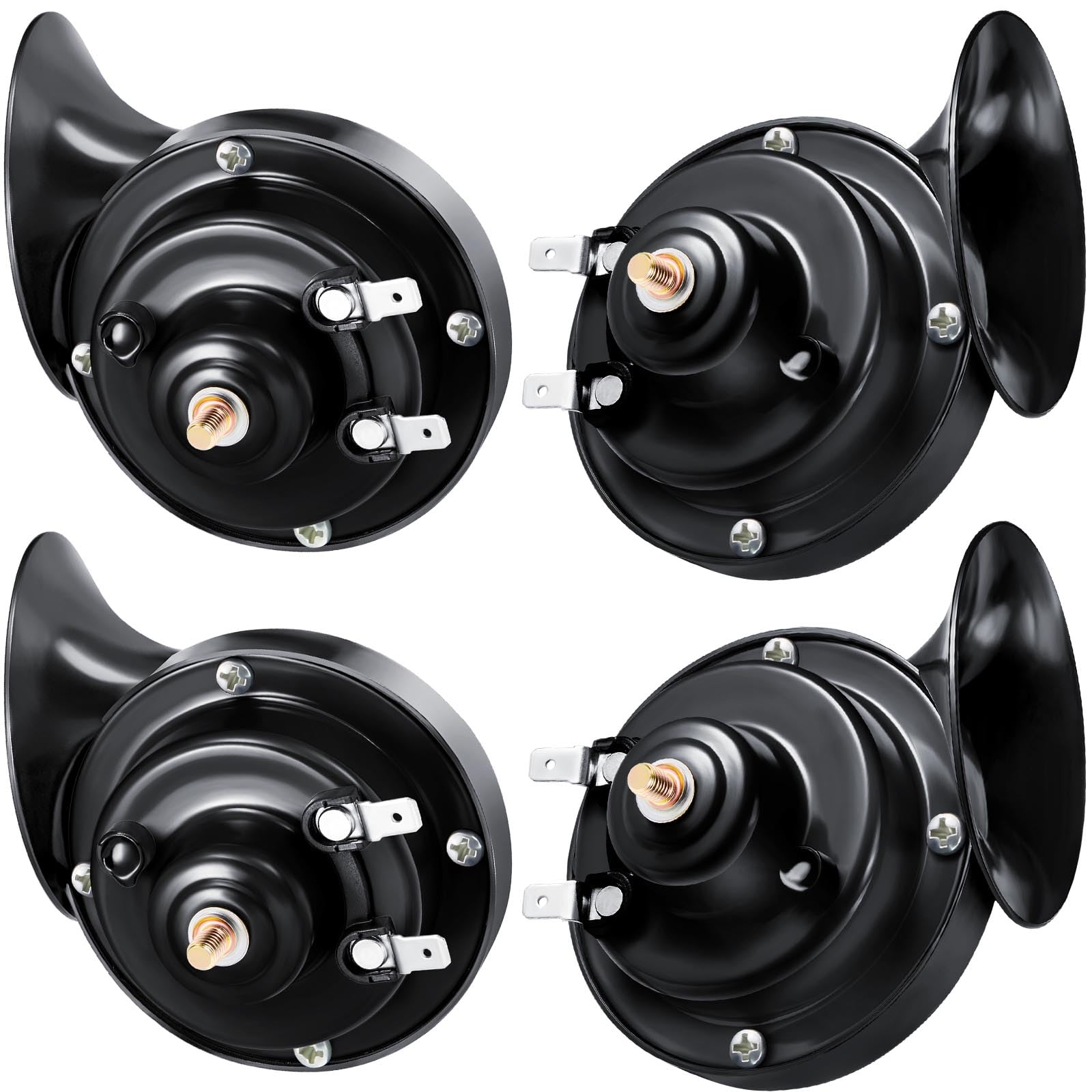 Photo 1 of 4 Pcs 300DB Loud Train Horns 12V High & Low Waterproof Auto Horns for Car, Motorcycle (Black)