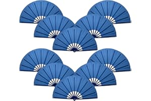 QIRMIZI 10PCS Boots on The Ground Line Dancing Fan - Large Folding Hand Rave Fan for Chinese Kung Fu, Dance, Music Festivals,Carnivals, Weddings, EDM Events, Parties & Decorations,Royal Blue