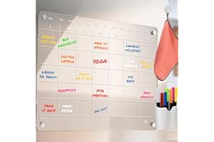 Homelux Theory Acrylic Calendar Fridge, 16.5x13" Monthly White Board Dry Erase Calendar, Fridge Calendar Magnetic Dry Erase Planner, Clear Magnetic Calendar Fridge with 7 Markers & Microfiber Cloth