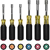 Klein Tools 65456M Metric Color-Coded Hollow-Shaft Nut Driver Set, 6-Piece, Heavy-Duty, Color-Coded Hex Sizes 6mm to 13mm, Cushion-Grip Handles, 6-Piece
