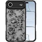 XIZYO for iPhone Air Case, Floral Flower Cute Aesthetic Case for Women Girls Rose Pattern Slim TPU Bumper Shockproof Protective Cover for iPhone Air 6.5 Inch, Branch Rose/Black