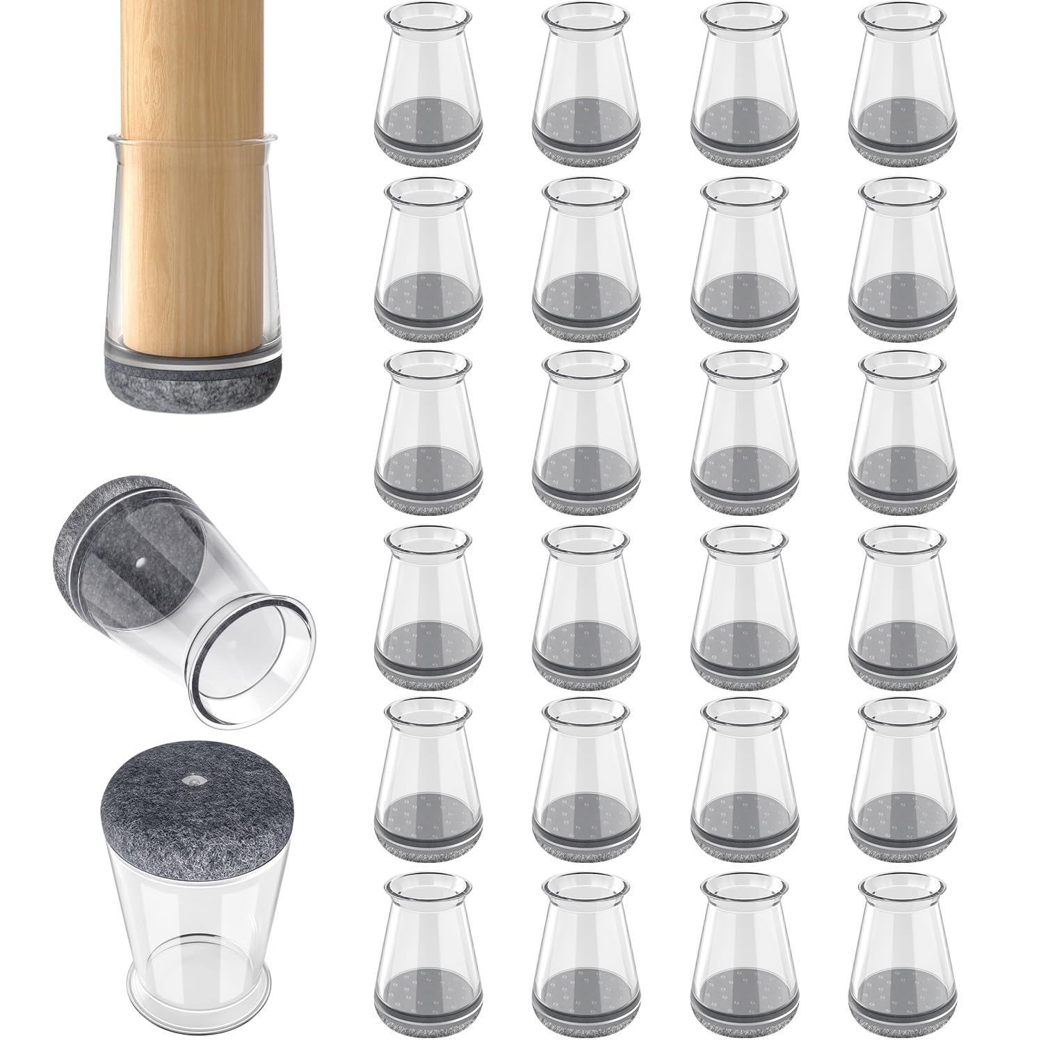 24 Pcs Chair Leg Floor Protectors Furniture Pads Floor Protectors Furniture Sliders for Protecting Hardwood/Tile/Laminate Floors from Scratches and Noise Round X-small (Fit:13-23mm)