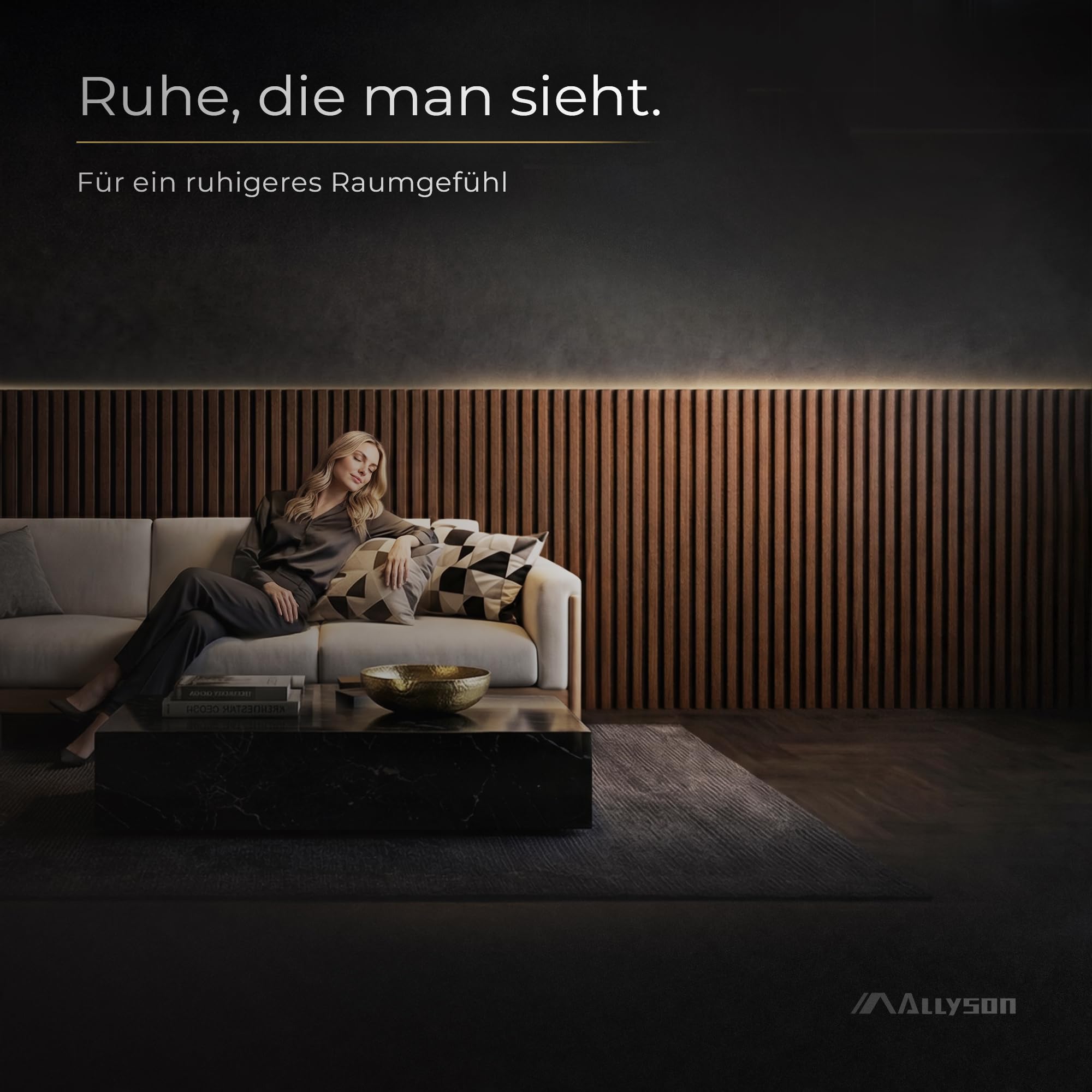 Allyson® 4er-Set Akustikpaneele 120 x 60 x 2,1cm, Holzoptik, 3D-Wandpaneele 2