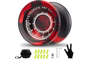 FETESNICE Yoyo Professional for Kids Yo Yo Metal Yoyo Unresponsive/Responsive Dual Purpose Yoyos- Trick with Bag, Removal Bearing Tool,Glove,10 Yo-Yo Strings and Responsive Bearing Kit（Dark Red）