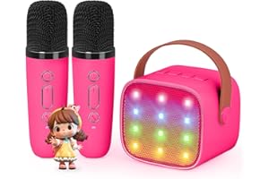 VERKB Mini Karaoke Machine with 2 Wireless Microphones for Kids, Kids Toys for Girls and Boys, Portable Bluetooth Speaker Gift for Girls 4, 5, 6, 7, 8+ Year Old Birthday Party(Rose Red)