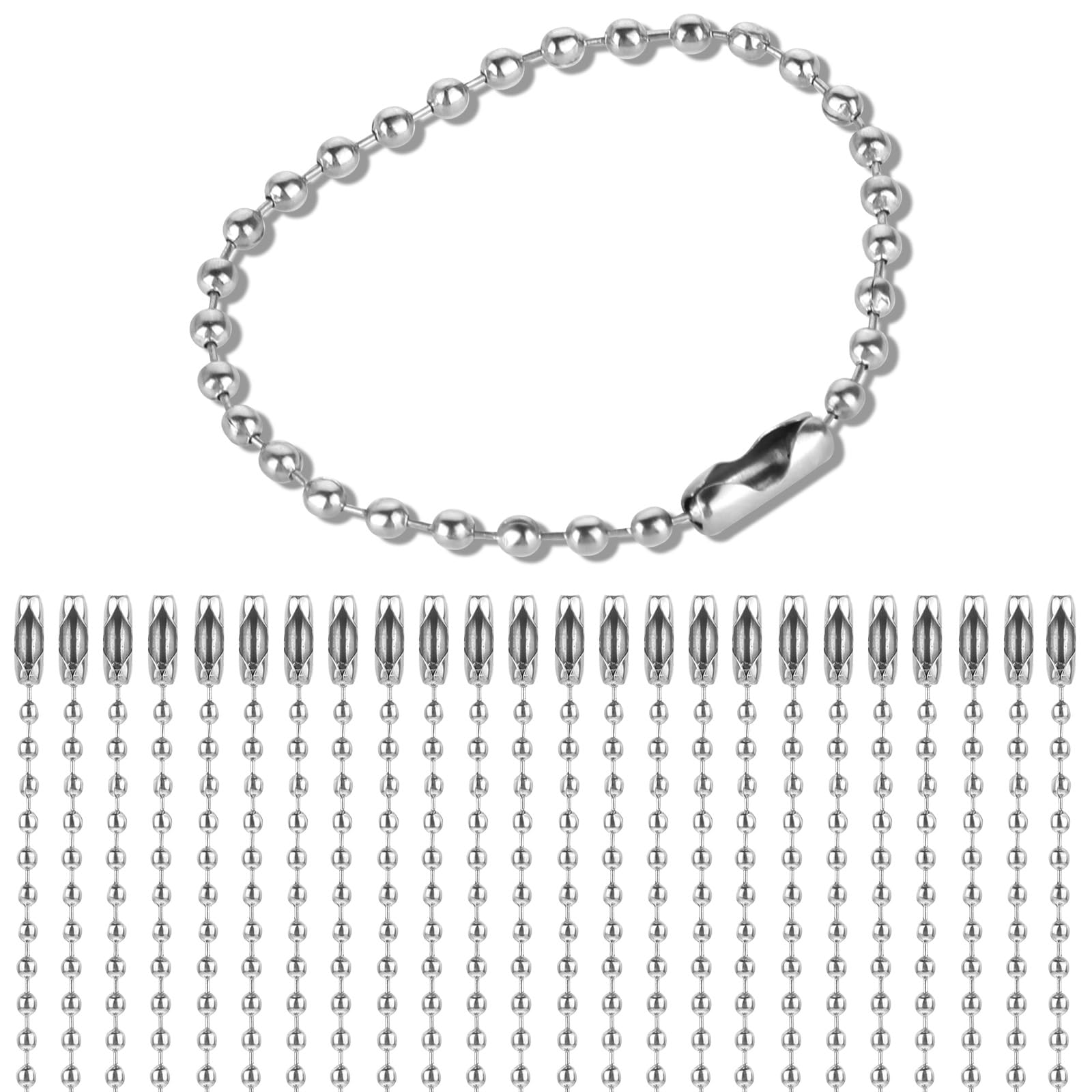 Thinp 100 Pcs Ball Chain Keychain 4.7 Inch Keychain Chain Silver Ball Chain Stainless Steel Ball Chain 2.4mm Diameter Bead Chain with Ball Connector for Tag Chain Jewelry Making Crafts Dog Tag