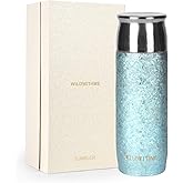 WILDWITHME Titanium Magnetic-Lid Travel Water Bottle 15.5 oz (460 mL), Vacuum Insulated Slim Design, Wide-Mouth, Leak-Resistant, with Removable Titanium Strainer, Sky Blue
