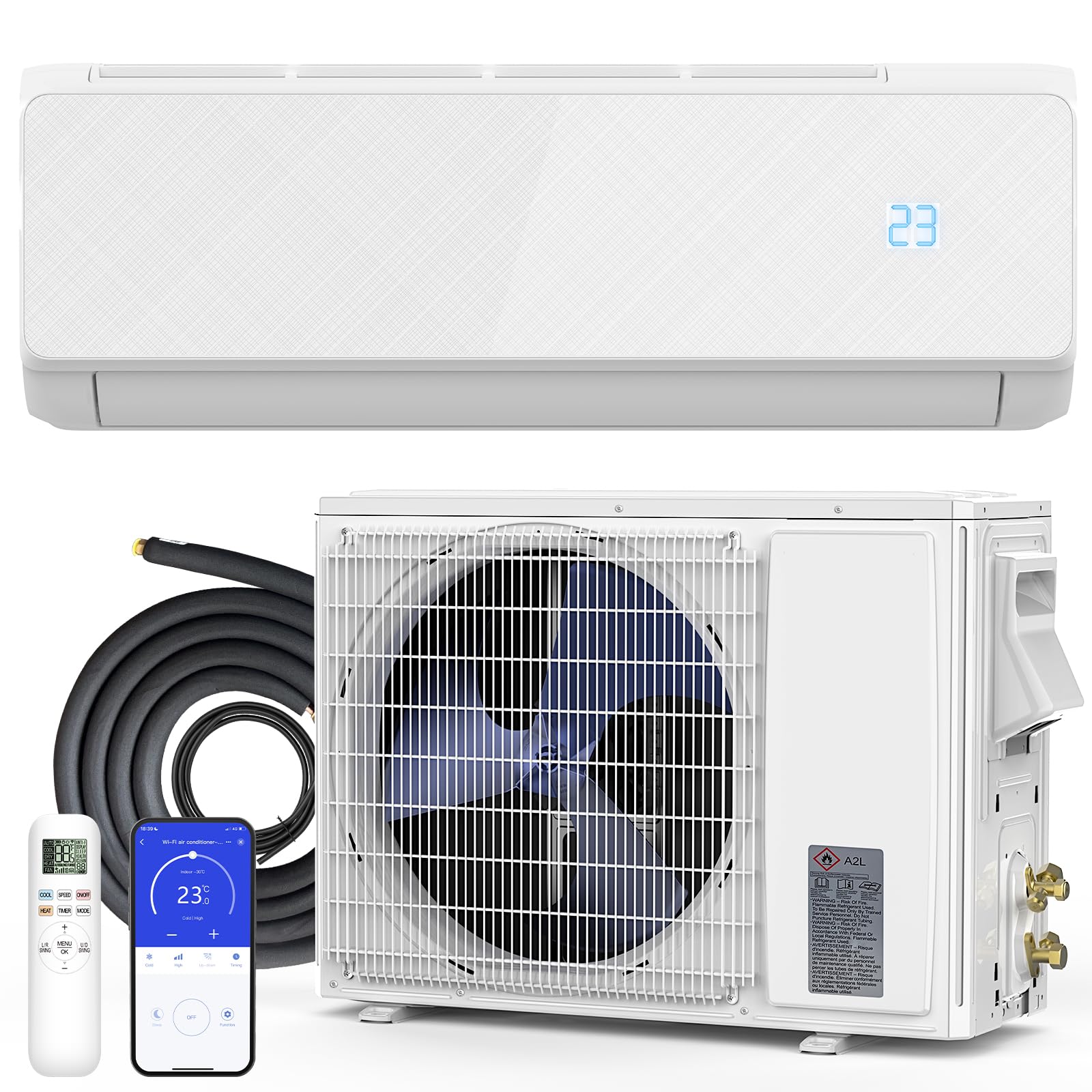 Photo 1 of ***MISSING OUTDOOR UNIT*** 12000 BTU Mini Split Air Conditioner & Heat Pump- Inverter SEER2 22 115V, Energy Star Wi-Fi Smart Control, Quiet, with Child Lock, Self-Cleaning, Cools and Heats Up to 750 Sq.ft, Easy Installation Kit
