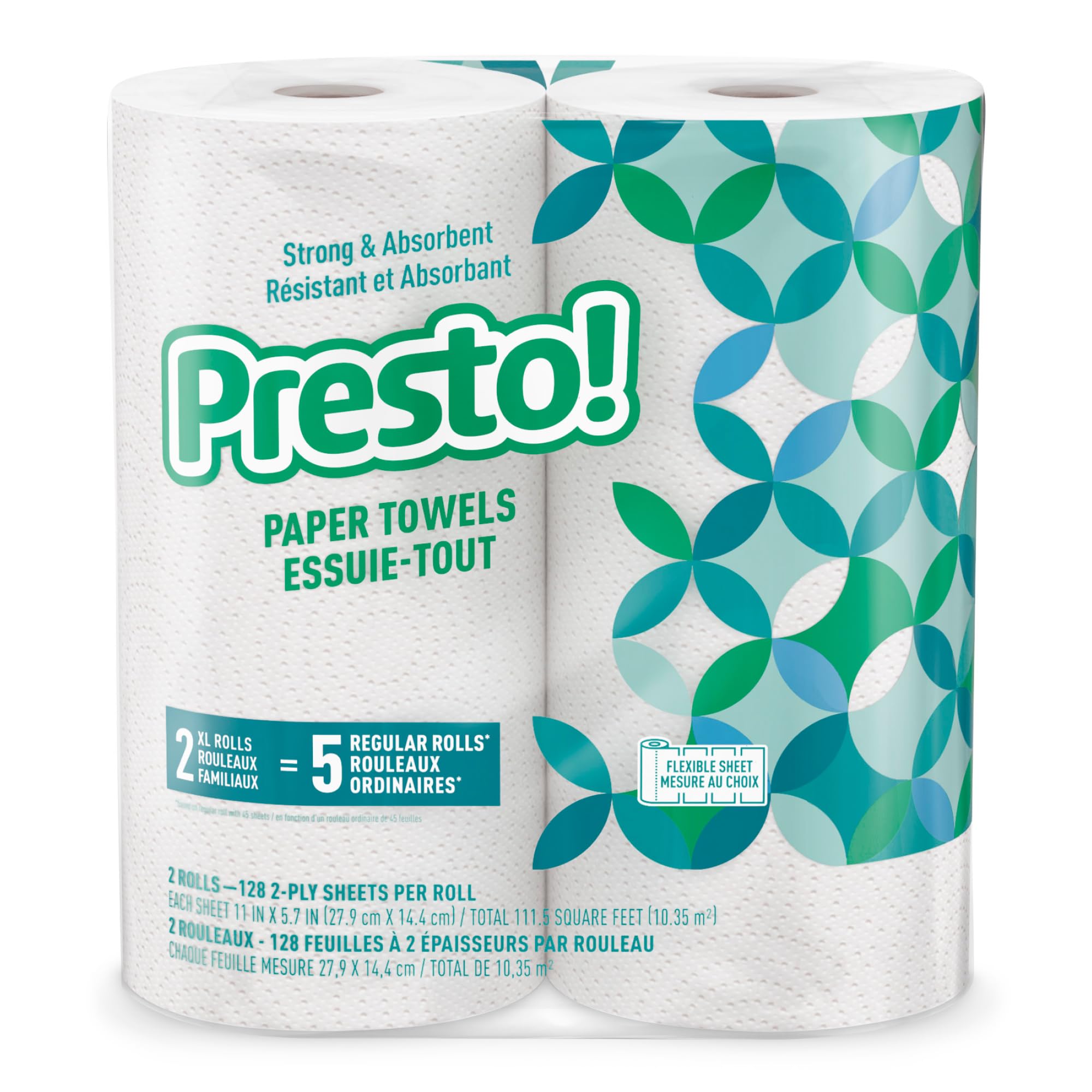 Photo 1 of ********** 2 pack *********Amazon Brand - Presto! Kitchen Paper Towels - Flex-a-Size, 128 Sheet Family Roll, 2 Rolls