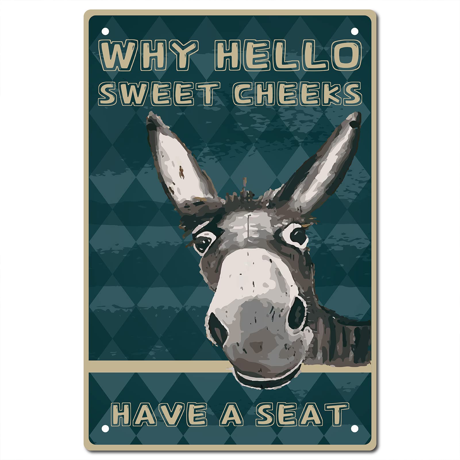 CREATCABIN Donkey Why Hello Sweet Cheeks Sign Vintage Tin Signs Funny Metal Tin Sign Wall Art Garden House Plaque for Bathroom Kitchen Cafe Wall Halloween Christmas Decor, 8 x 12 Inch