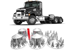 YUANJUFITT Spiked Semi Truck Lug Nut Covers 6 Pack of 33mm Lug Nut Covers Cylinder Axle Cover Set Chrome Rear Axle Wheel Cover Set Removable Hub Caps Screw-on Lug Nut Covers (2 Front + 4 Rear)