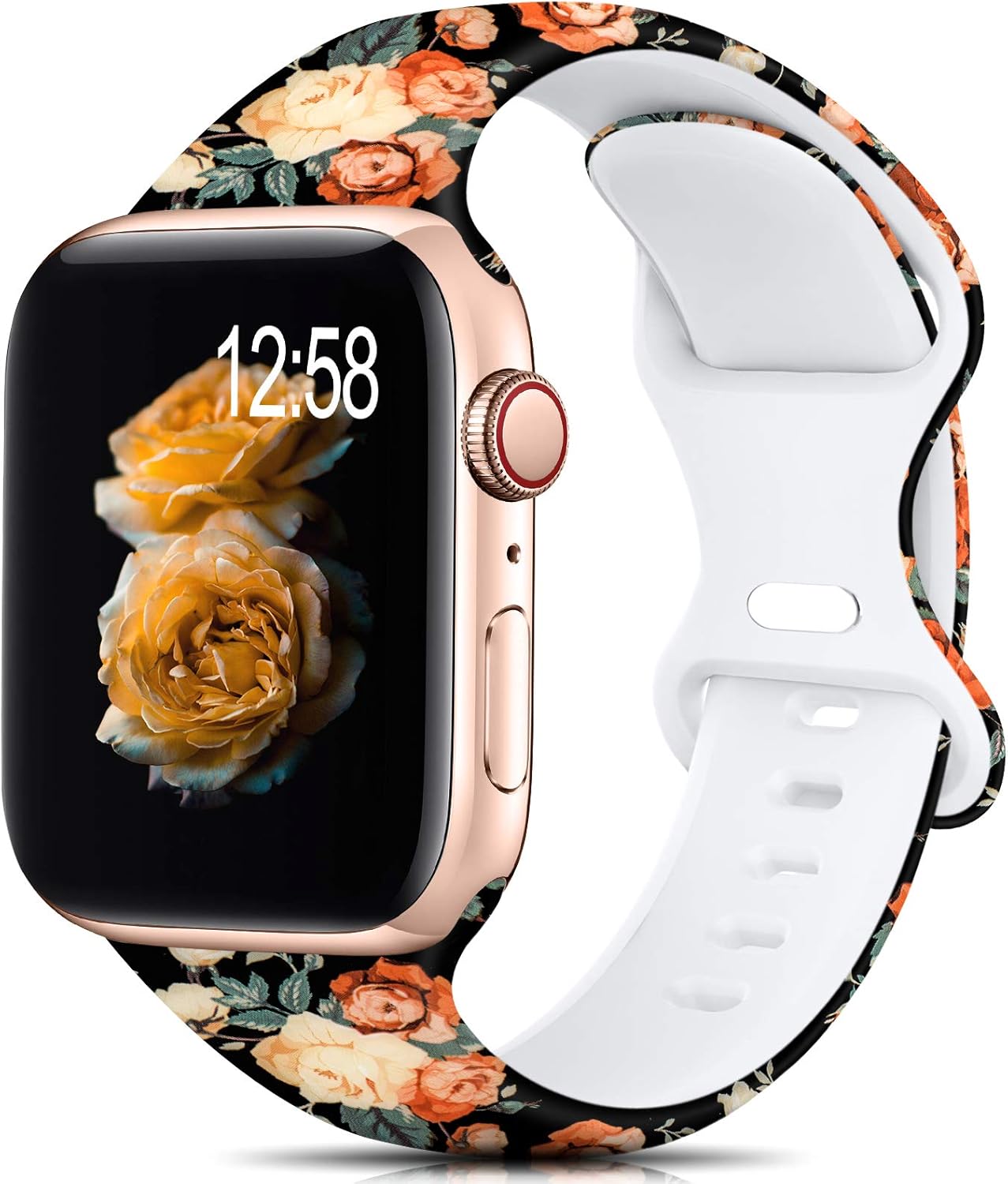 Sport Band Compatible with Apple Watch Bands 38mm 40mm 42mm 44mm Size for Women Men Girls,Floral Silicone Printed Fadeless Pattern Band for iWatch series 6 5 4 3 2 SE