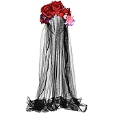Merroyal Women's Dia de los Muertos Rose Flower Costume Headpiece Halloween Day of The Dead Costume Headband