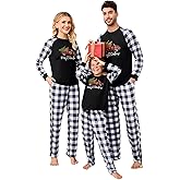 MISSKY Christmas Pajamas for Family 2024 Cute Classic Christmas Theme Pattern Family Christmas Pjs Matching Sets Loungewear for Couples Women