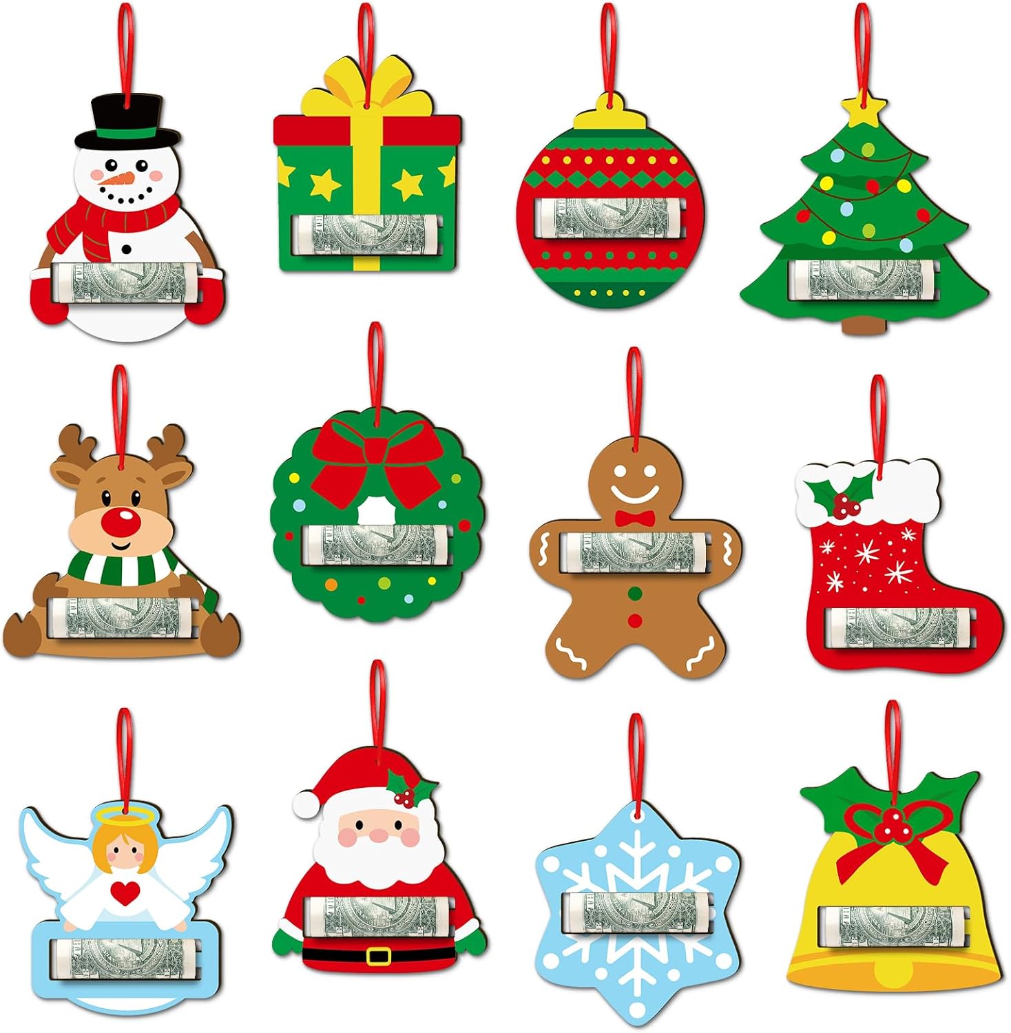 Tree Stands - Xylolfsty 12Pcs Christmas Money Holders Wooden Christmas Cash Gift Holders Funny Christmas Tree Ornaments Party Supplies