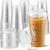AOZITA 100 Pack 20 oz Plastic Cups With Strawless Sip-Lids, Iced Coffee Cups With Lid BPA Free, Disposable Clear Cup with Lid, To Go Cup for Smoothies, Party Drinks, Bubble Tea, Cold Beverage
