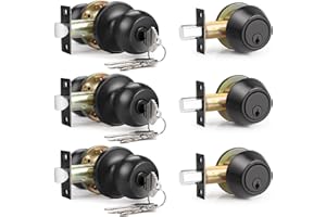 Brotima 3 Pack Entry Door Knob Lockset and Single Cylinder Deadbolt Combination Set in Matte Black Finish, Keyed Alike Exterior Knob Lock and Deadbolt for Front Door and Outside Gate