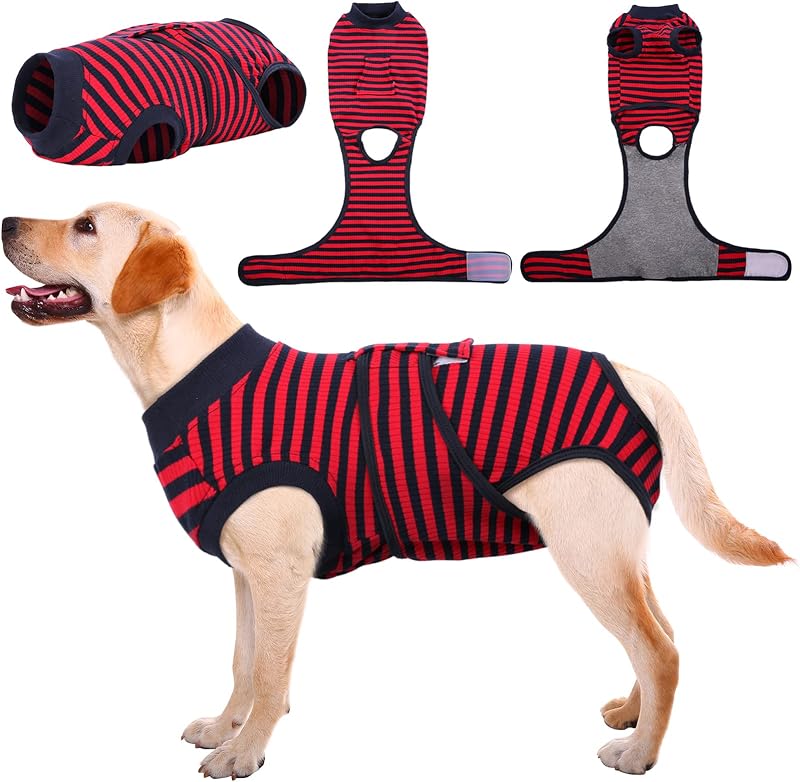 Kuoser Dog Surgery Recovery Suit Adjustable Post Surgery Comfort Red L