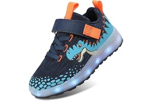 SKASO Toddler Sneakers Light Up Shoes for Boy Girl with Hook and Loop Rechargeable 7 Colors Adjustable Led Shoes Comfortable Non-Slip Dinosaur Shark Shoes Little Kid