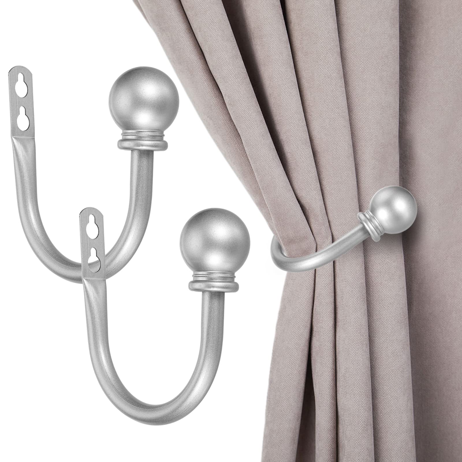 Photo 1 of Sumnacon Set of 2 Decorative Curtain Holdbacks, Wall Mounted Aluminum Alloy Window Drapery Tiebacks for Bedroom, Livingroom Office Come with Screws, Silver