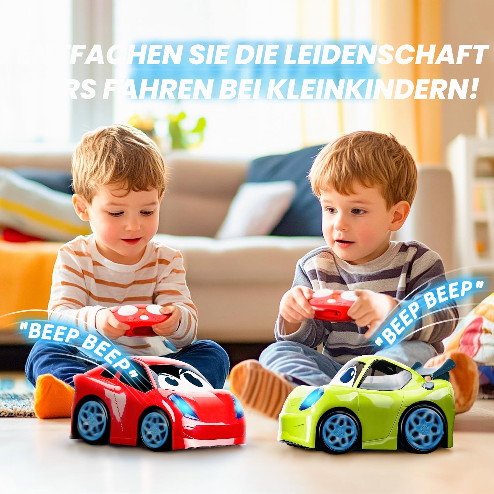 AEROQUEST Ferngesteuertes Auto ab 2 3 Jahre,Das erste RC Cartoon Auto mit Lichtern und Geräuschen Kleinkinder Spielzeug für Junge ab 2 3 Jahren Geburtstags Halloween Weihnachts Neujahr Geschenk 4