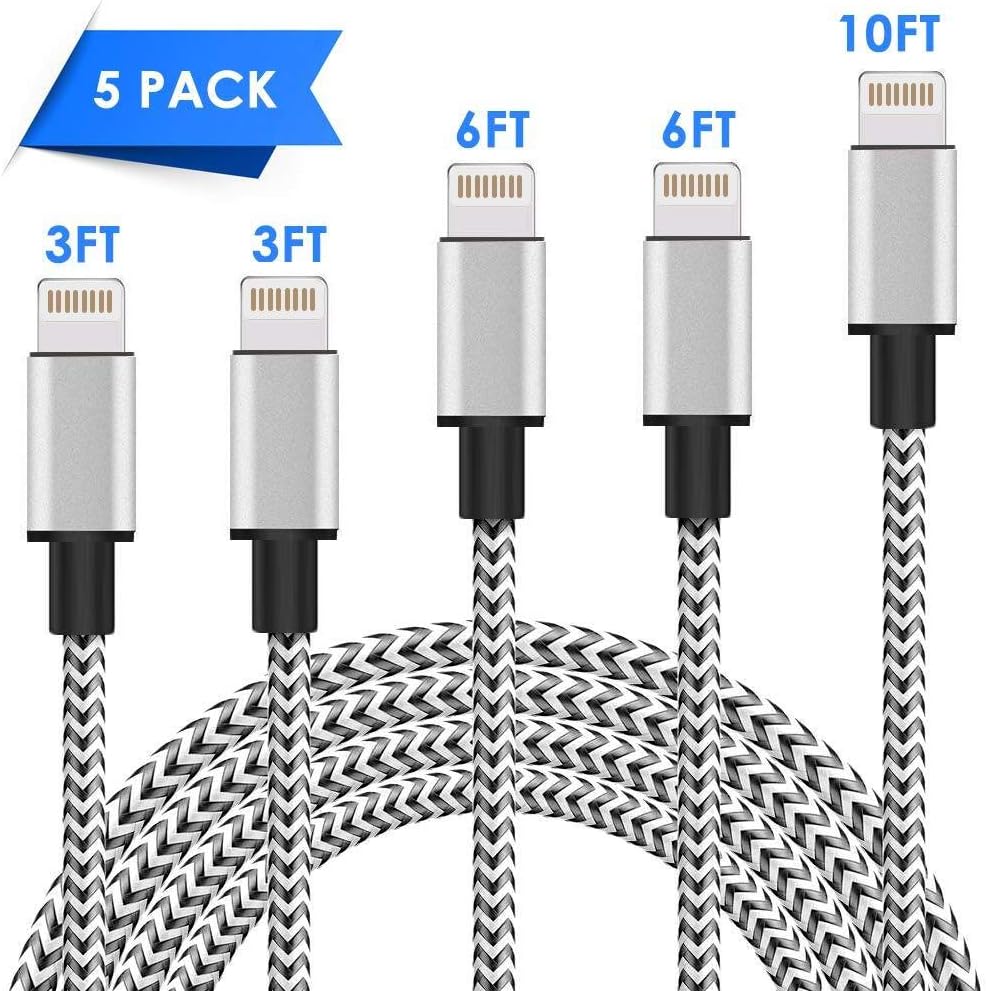 MFi Certified Cable 3FT 3FT 6FT 10FT Nylon Protable Braided USB Fast Charging& Syncing Cord Compatible Charger XS/MAX/XR/8/8 Plus/ 7/7 Plus/6s/6s Plus