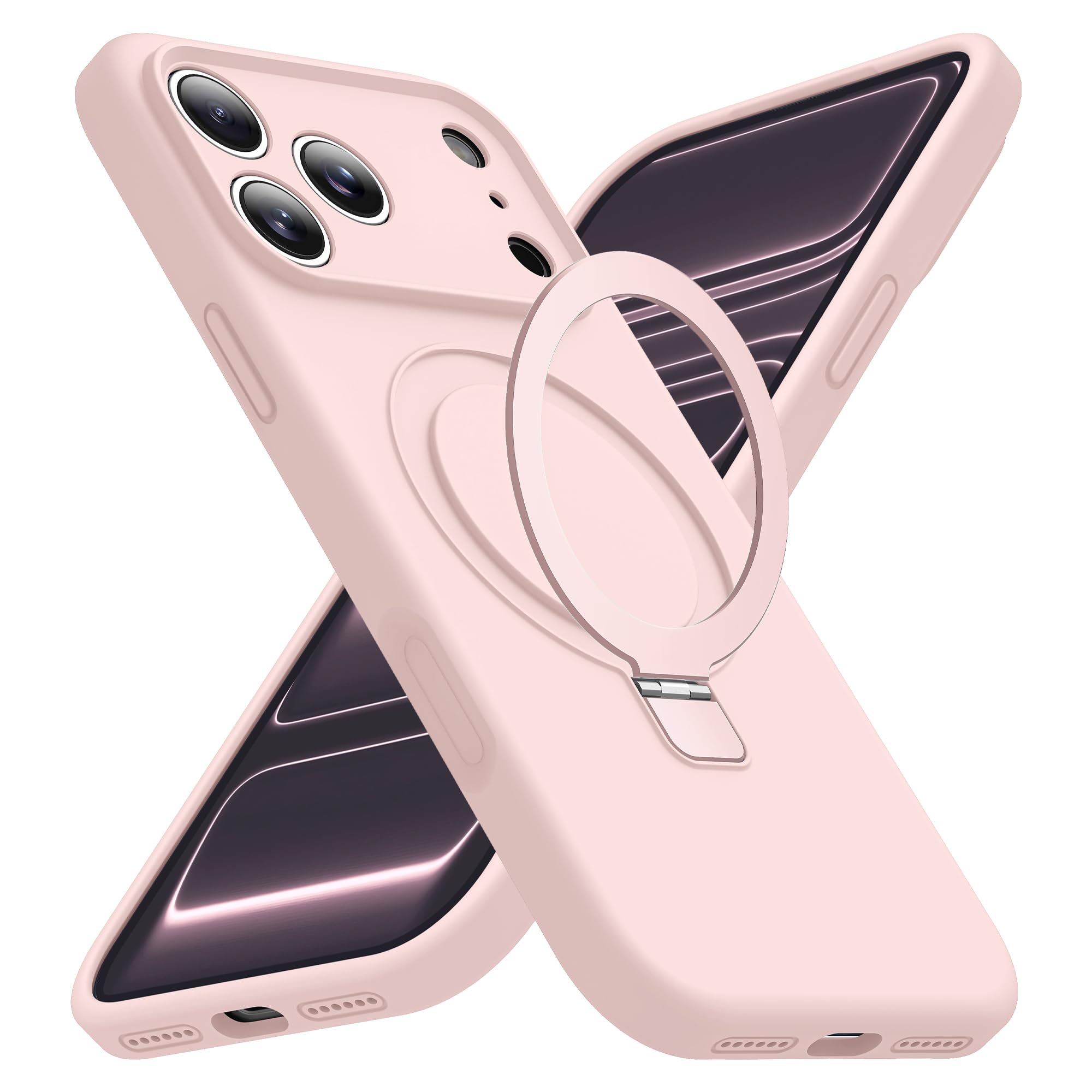 Photo 1 of SKYLMW Compatible with iPhone 17 Pro Case with Magnetic Invisible Stand Compatible with Mag-Safe Military Drop Tested Shockproof Silicone 17 Pro Phone Cases for Women Men 6.3"?Pink