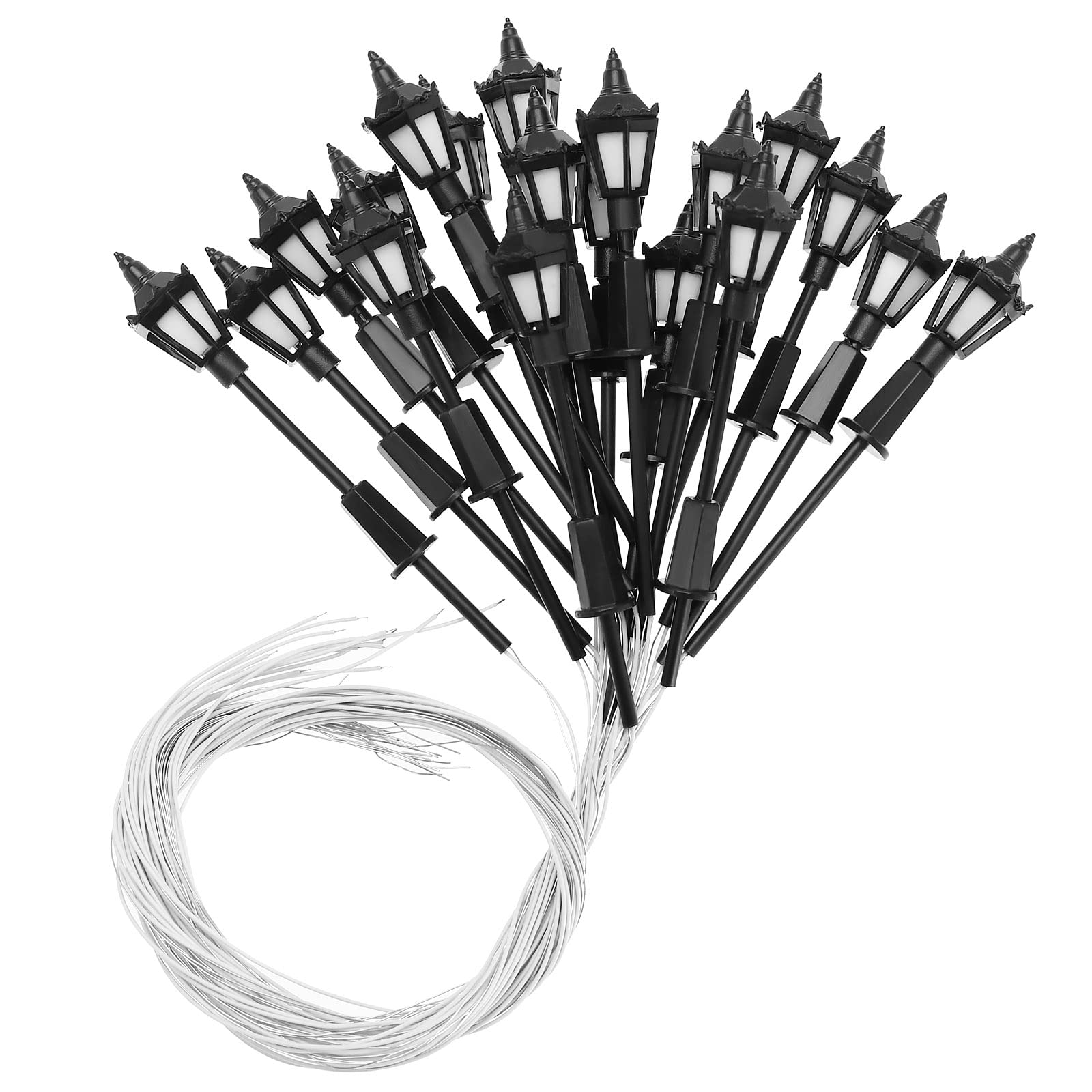 Be In Your Mind 20PCS Miniature Street Light Model OO HO Scale Railway Train Lamp Post 1:100 Scale 3V Pathway Lantern Post for Model Building Accessories 7cm Height