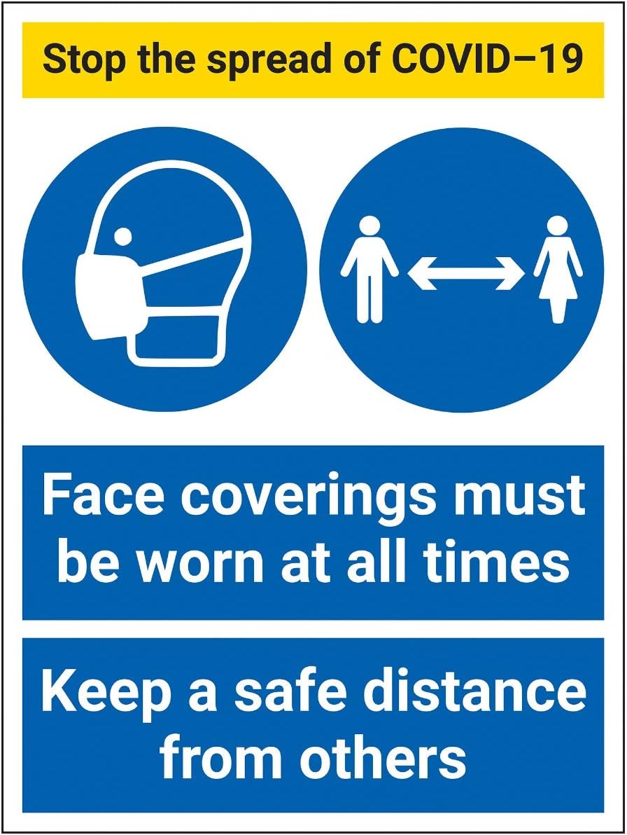V Safety Stop The Spread - Face Coverings… Distance - 300x400mm - Self Adhesive Vinyl