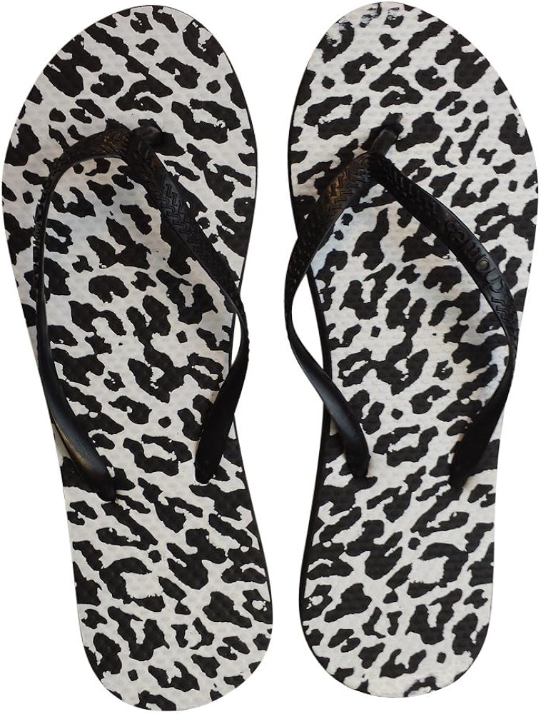 Amazon.com | Chatties Fashion Black & White Leopard Print Flip Flops (Medium) | Shoes