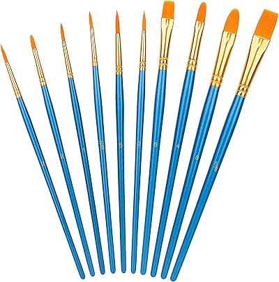 Amazon Basics Paint Brush Set PBT Wood Handle 10-Piece Assorted Sizes