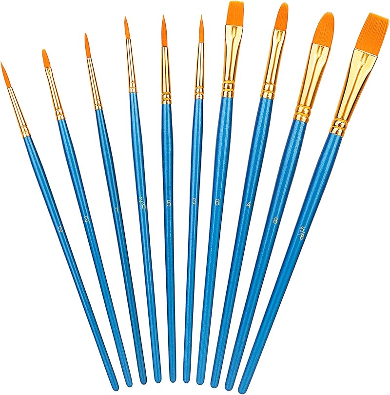 Amazon Basics Paint Brush Set PBT Wood Handle 10-Piece Assorted Sizes