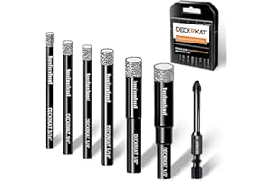 DECKRKAT 7-Piece Dry Diamond Drill Bits & Carbide Tile Drill Bit Set for Tile,Ceramic,Marble,Porcelain,Glass & Granite- 3/16", 1/4" (x2), 5/16", 3/8", 1/2" + 1/4" Masonry Bit