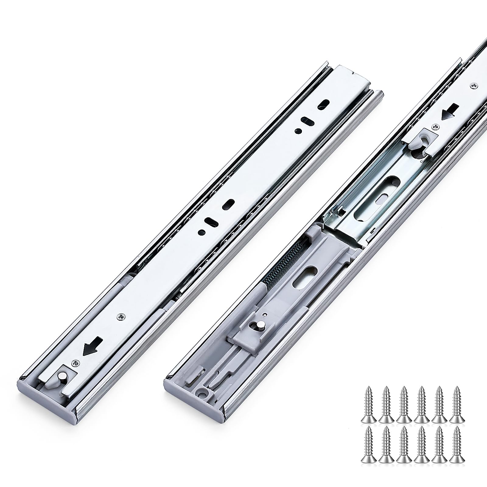Photo 1 of 3 Pairs Soft Close Drawer Slides Heavy Duty Side Mount Metal Ball Bearing Full Extension Dresser Drawer Slides Silver