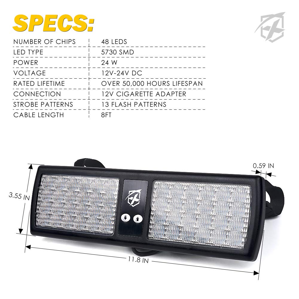 Xprite Red Blue 48LED Visor Strobe Flashing Lights Interior Windshield Sunshield Emergency Warning Lights for Police Volunteer Firefighter Vehicles Trucks