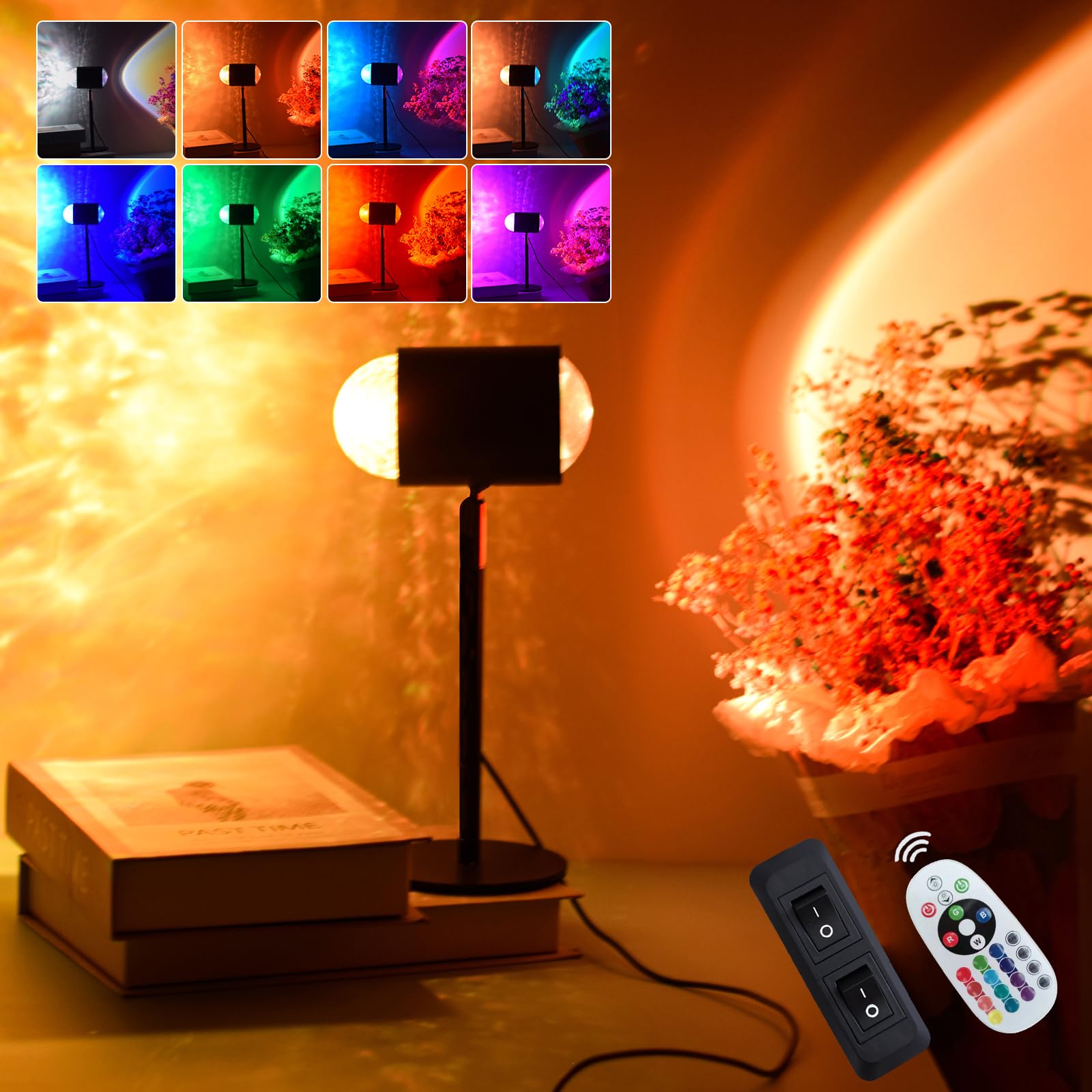 Photo 1 of Bizggco 2-in-1 Sunset & Water Ripple Lamp, 400 Lighting Combinations, Sunset Ocean Light Project, USB-Powered, Remote & Button Control, Ideal for Home Decor, Photography & Gifts
