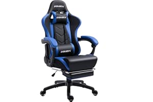 Dowinx Gaming Chair Ergonomic Racing Style Recliner with Massage Lumbar Support, Office Armchair for Computer PU Leather E-Sports Gamer Chairs with Retractable Footrest （Black&Blue）